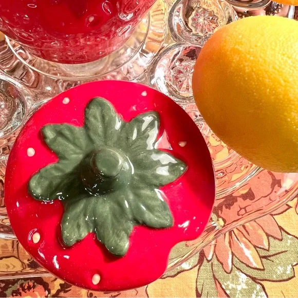NEW! Transpac Ceramic Red Spring Strawberry 🍓 Covered Sugar Honey Jar - Picture 5 of 7